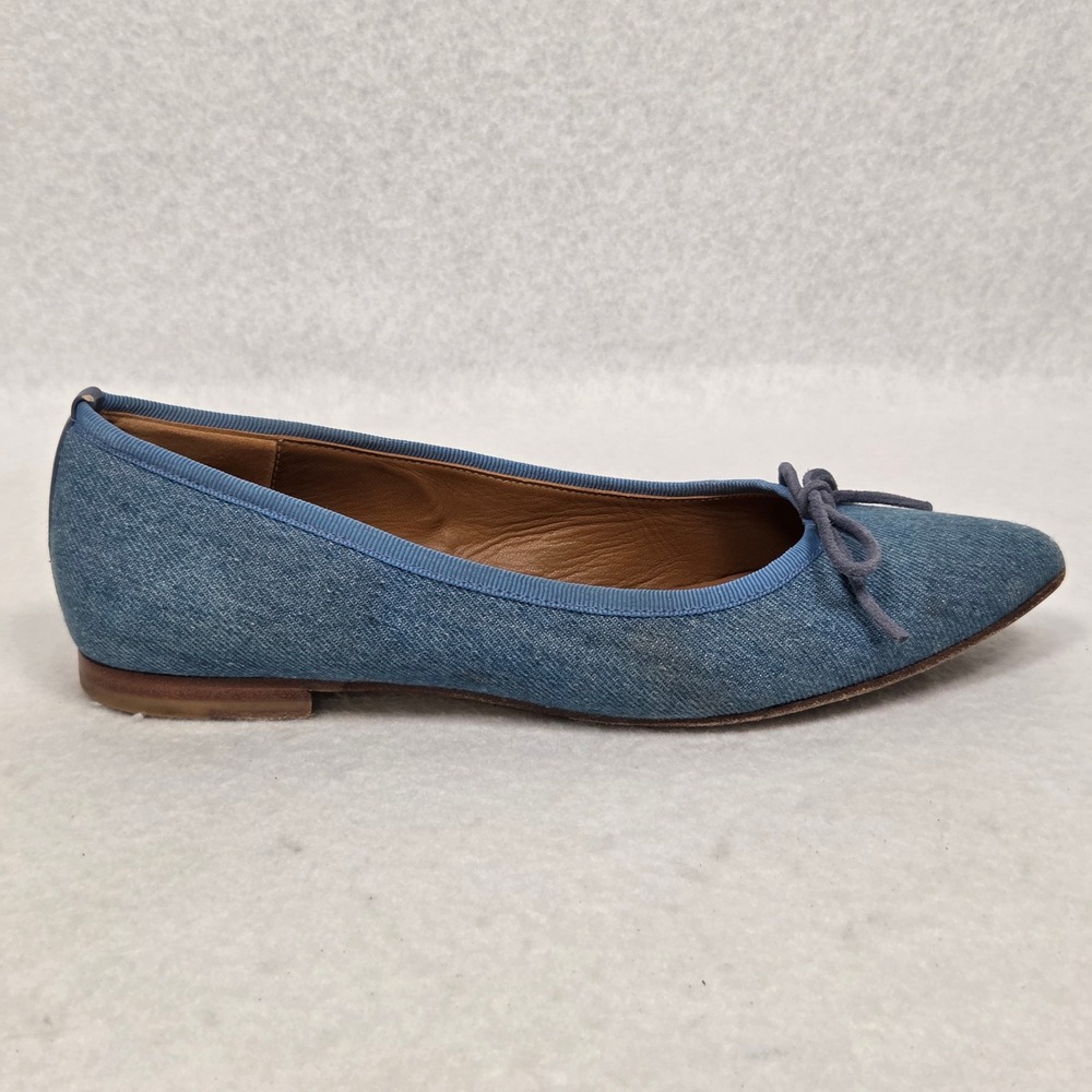 Margaux Ballet Flats Womens 8 Blue Denim Pointed Toe Bow Leather Lined Handmade - Picture 10 of 15